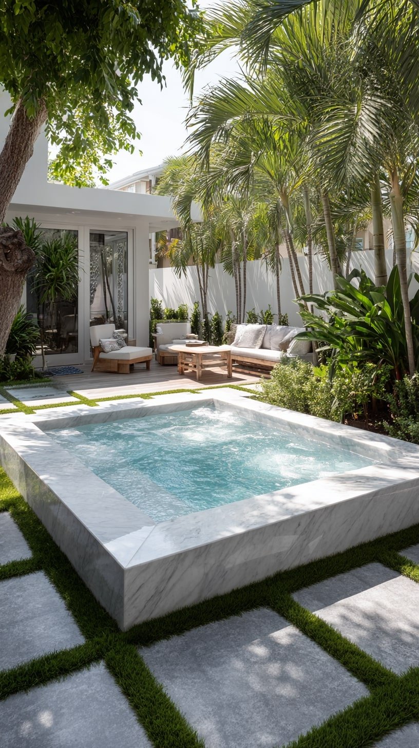 Spa with Palm Shade and Tiled Geometry