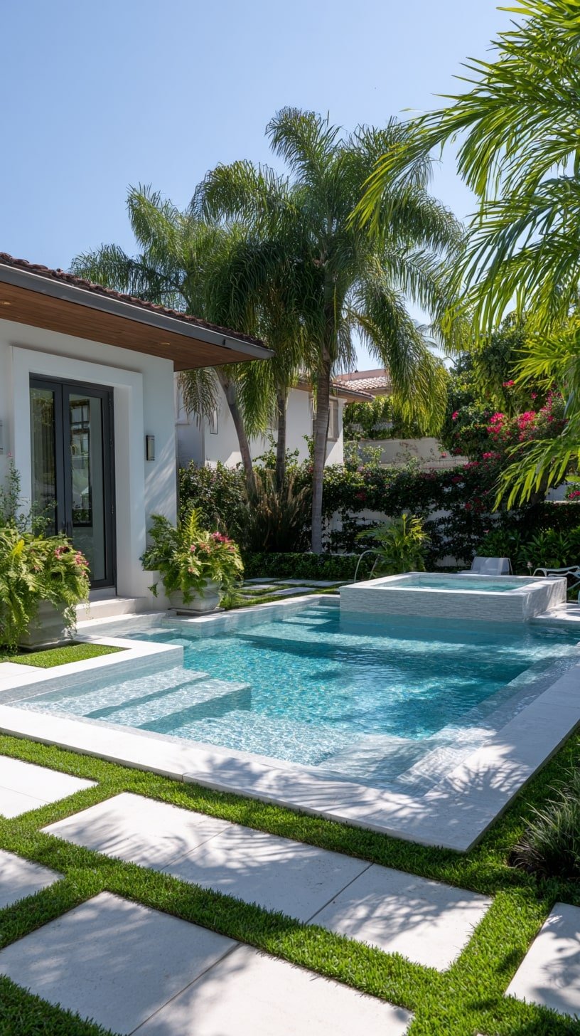 Gridded Pavers and Modern Pool Edges