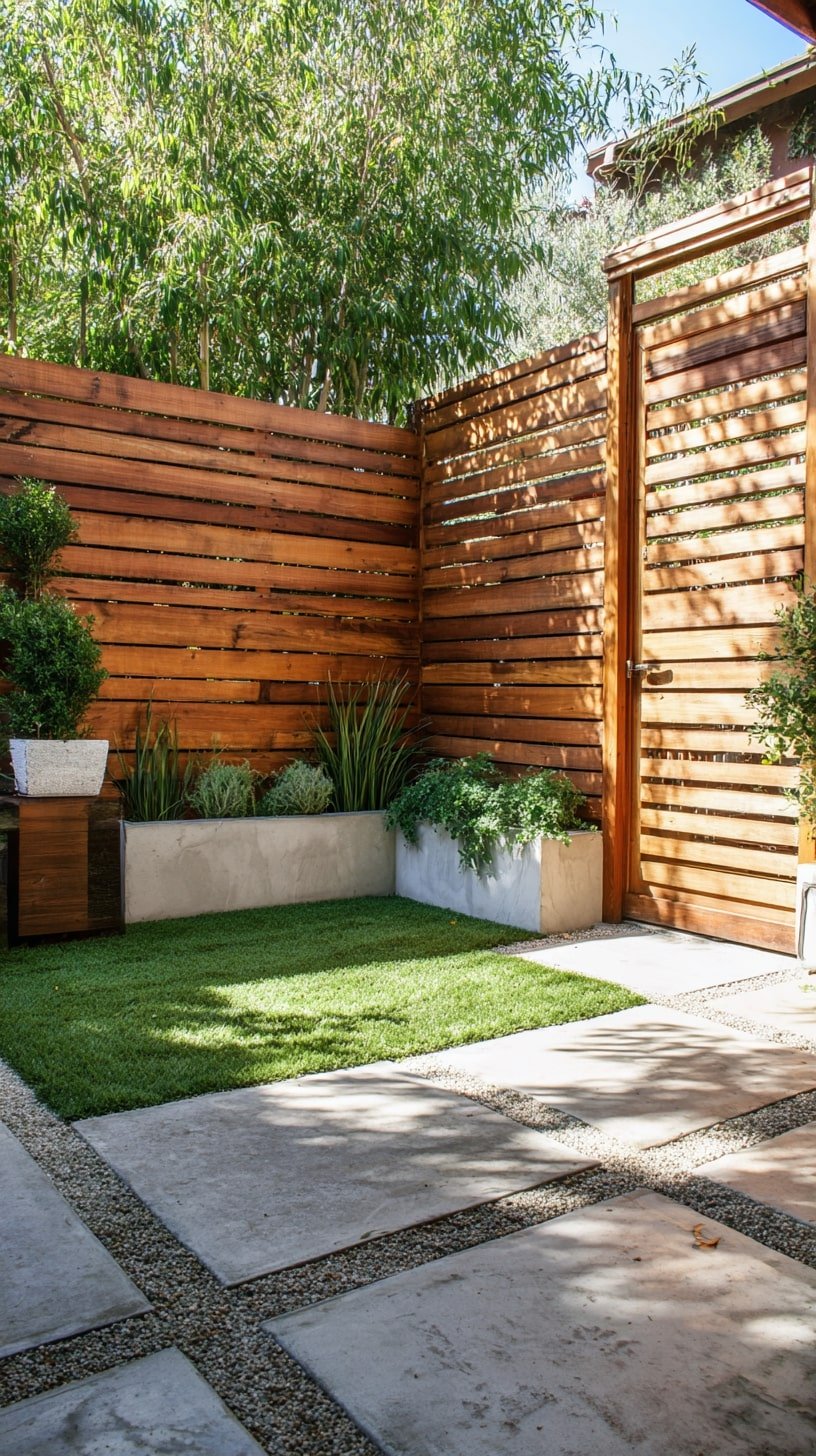 Pair a Slatted Fence with Planters for a Modern Enclosure
