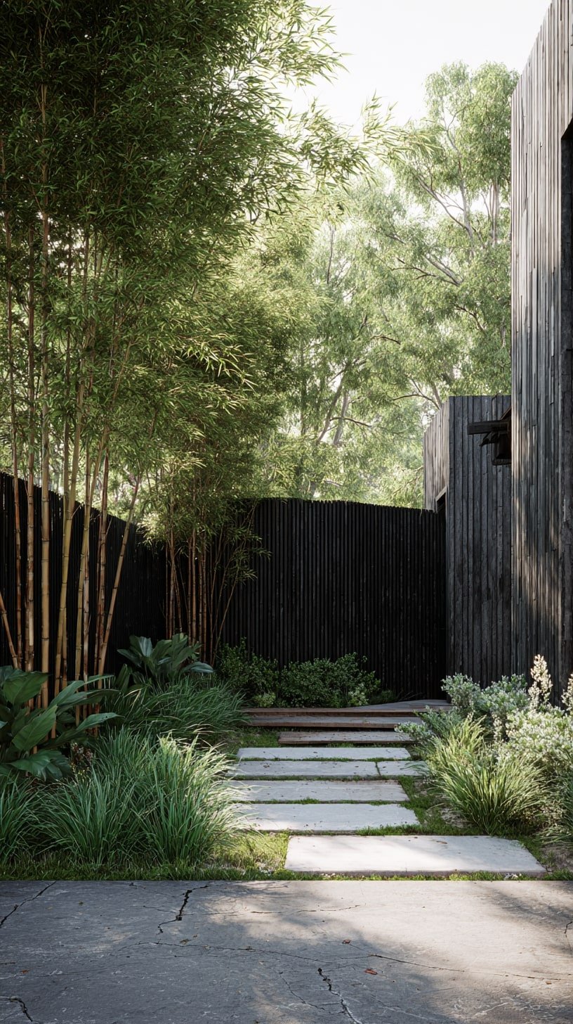 Plant Bamboo Against Dark Fencing for Vertical Privacy