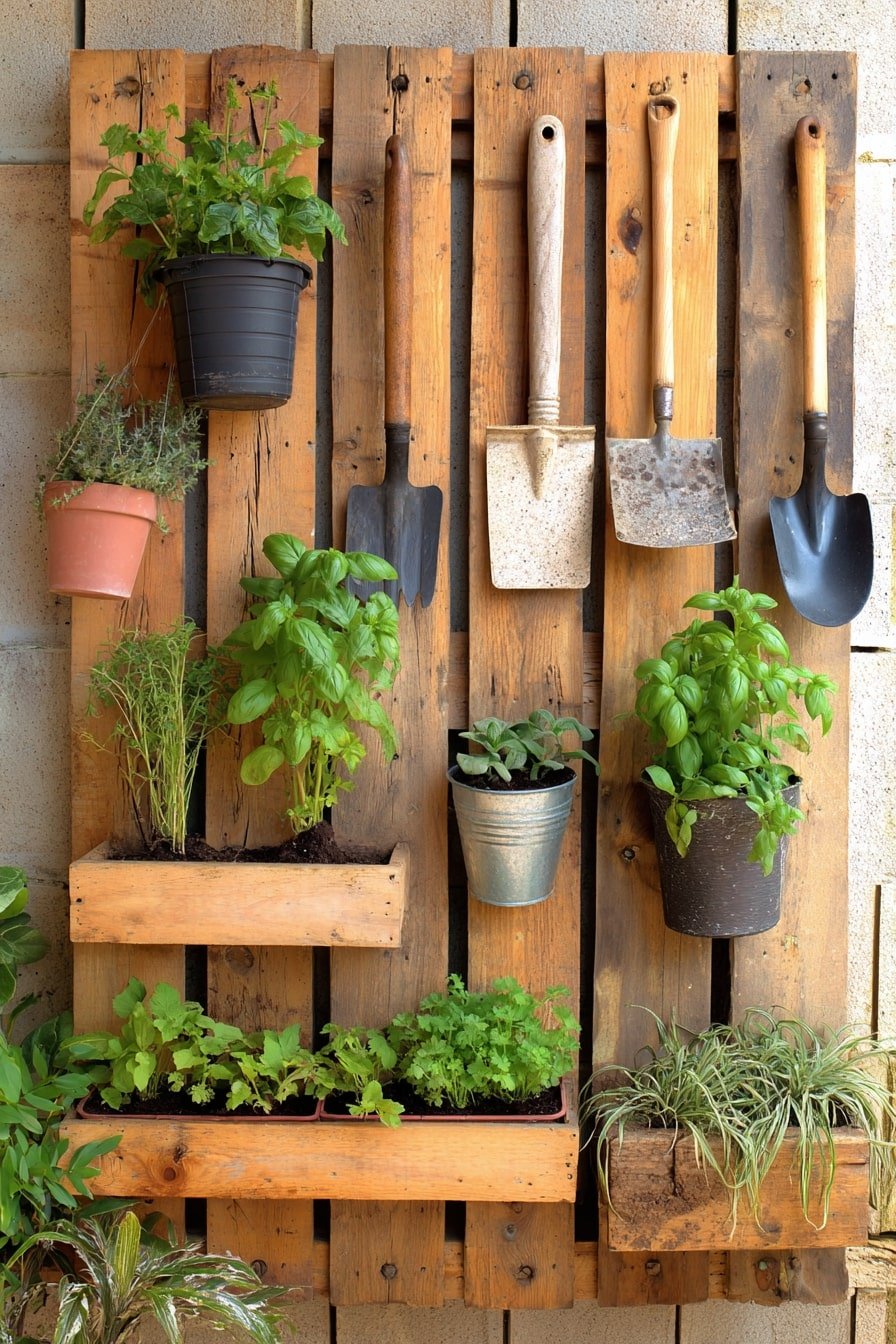 Mount Garden Tools and Herbs on a Rustic Pallet
