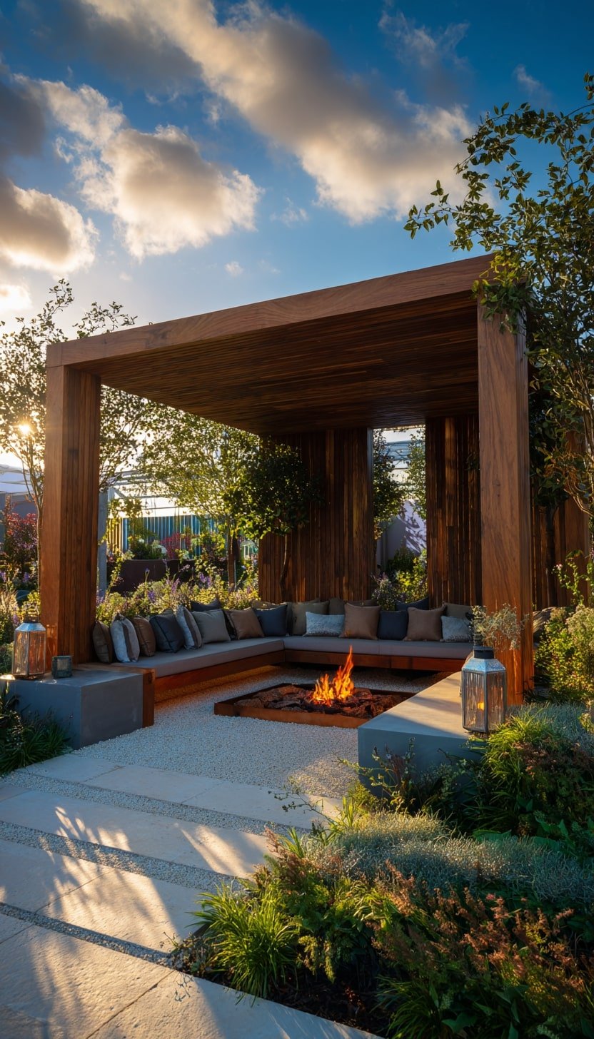  Boxed Pergola and Sunken Fire Pit