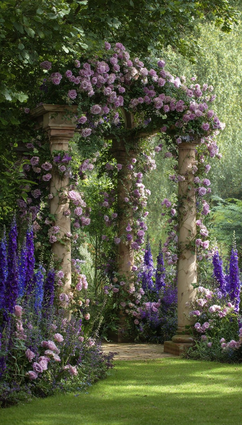 Classical Column Arbor and Mauve Roses