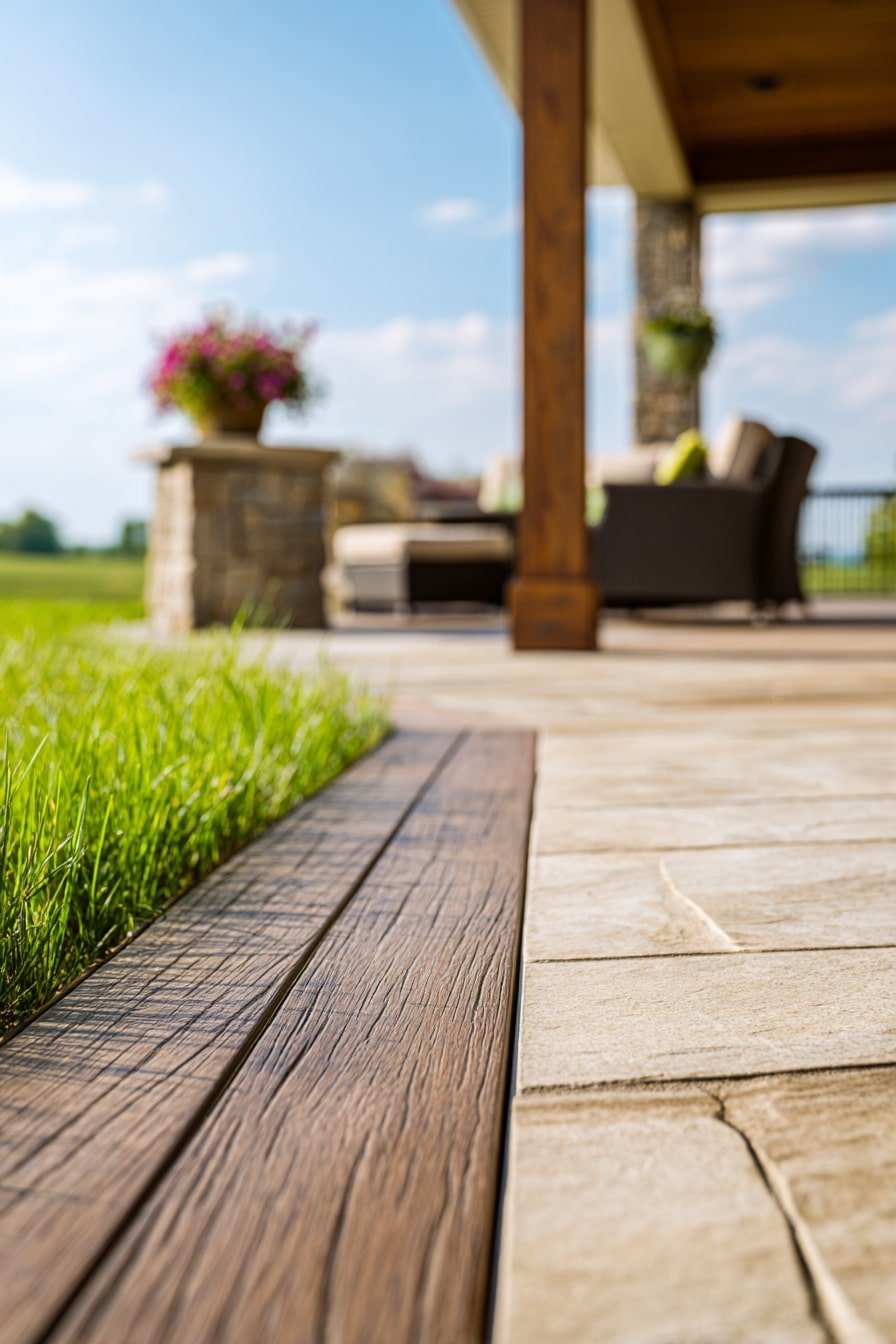 Pair Composite Trim with Stone Pavers for a Clean Edge