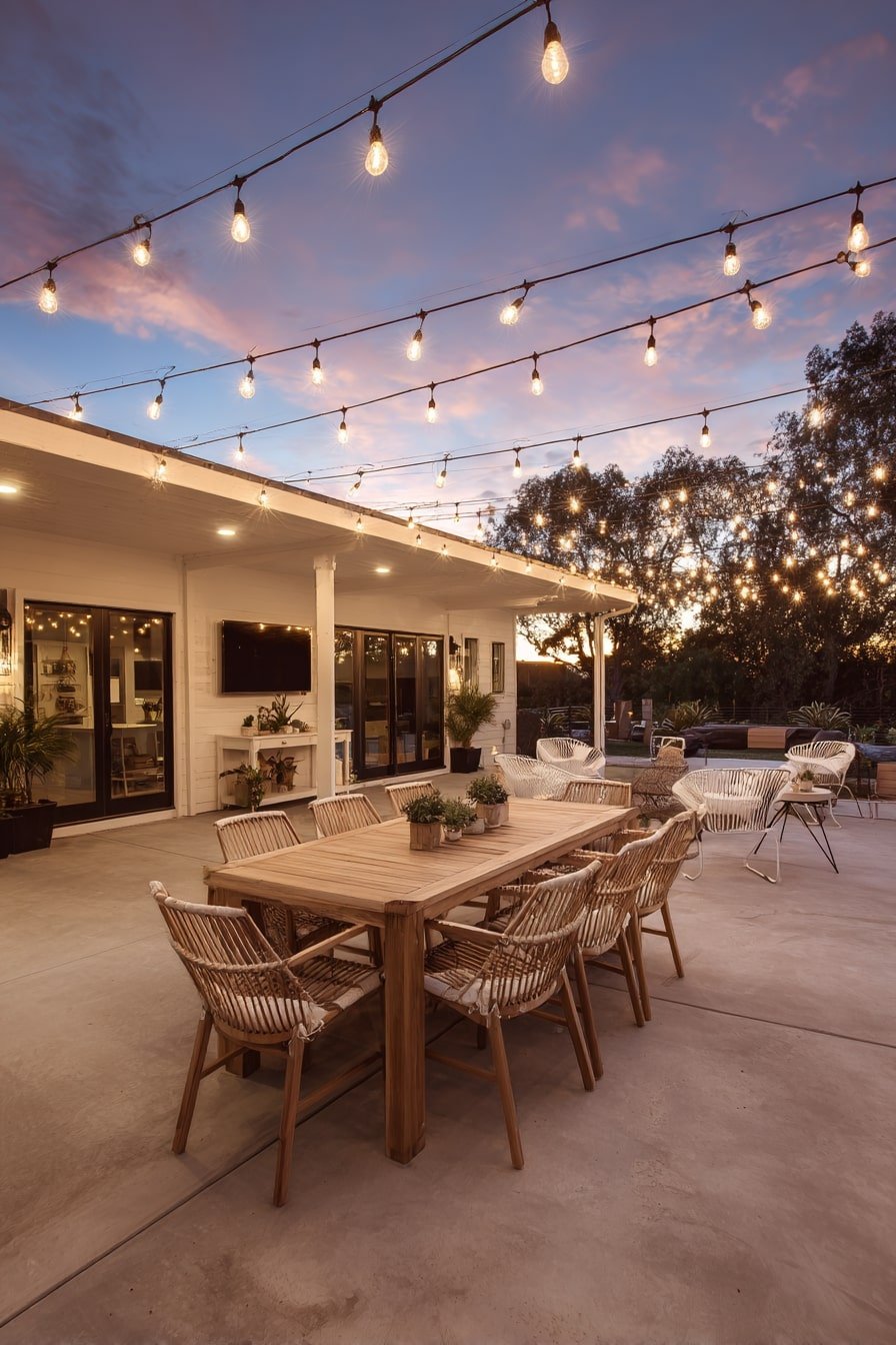 String Café Lights Over a Dining Zone for Instant Warmth