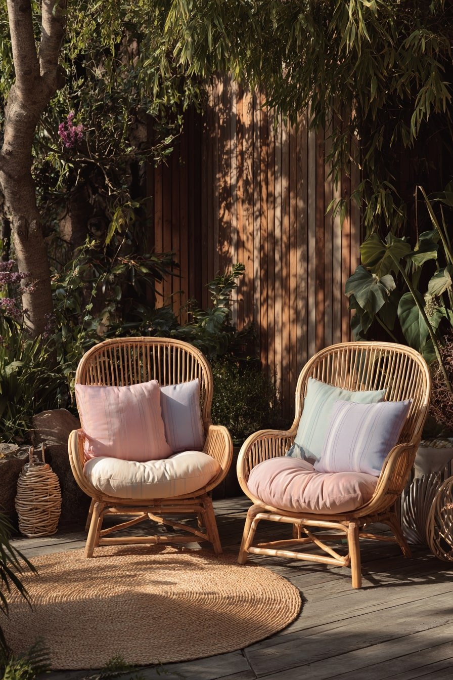 Pair Rattan Chairs with Soft Pastels for a Relaxed Corner