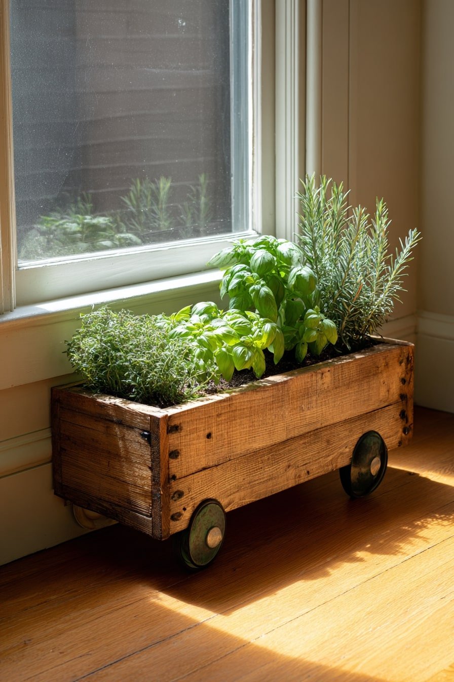 Turn a Wooden Crate on Wheels into a Mobile Herb Garden