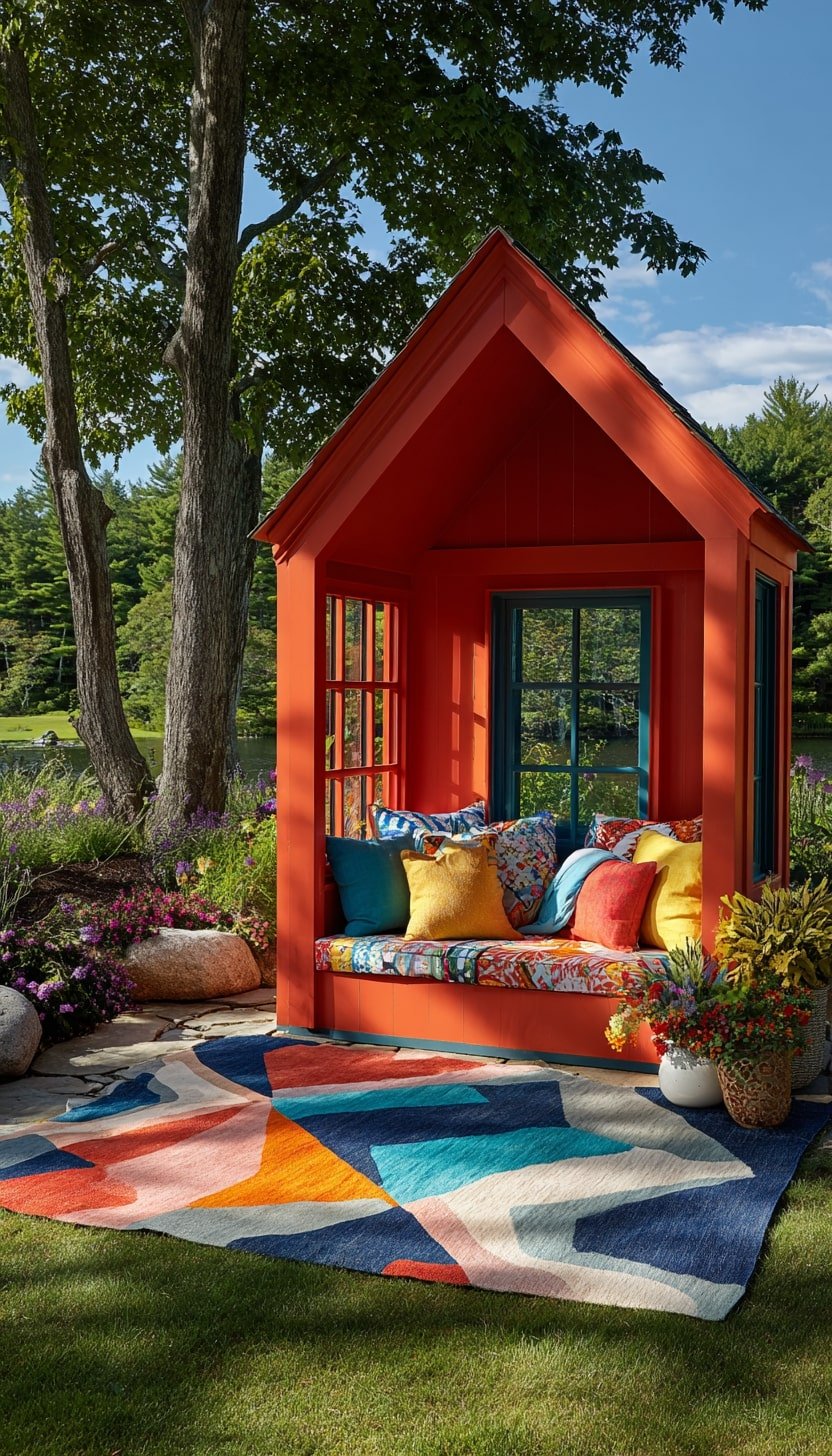 Outdoor Play Zones with a Bold Geometric Rug