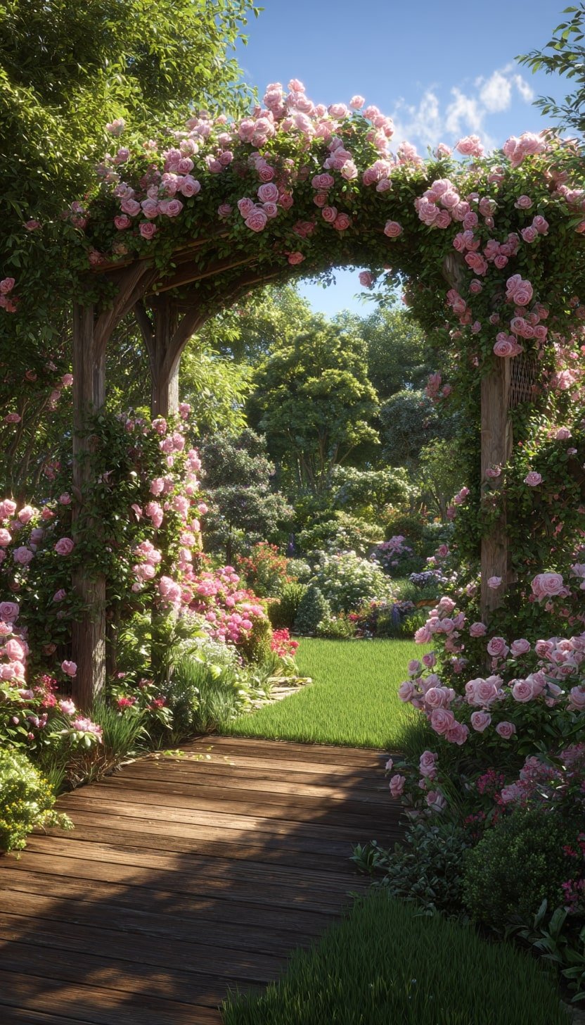 Climbing Roses Over an Entry Arbor