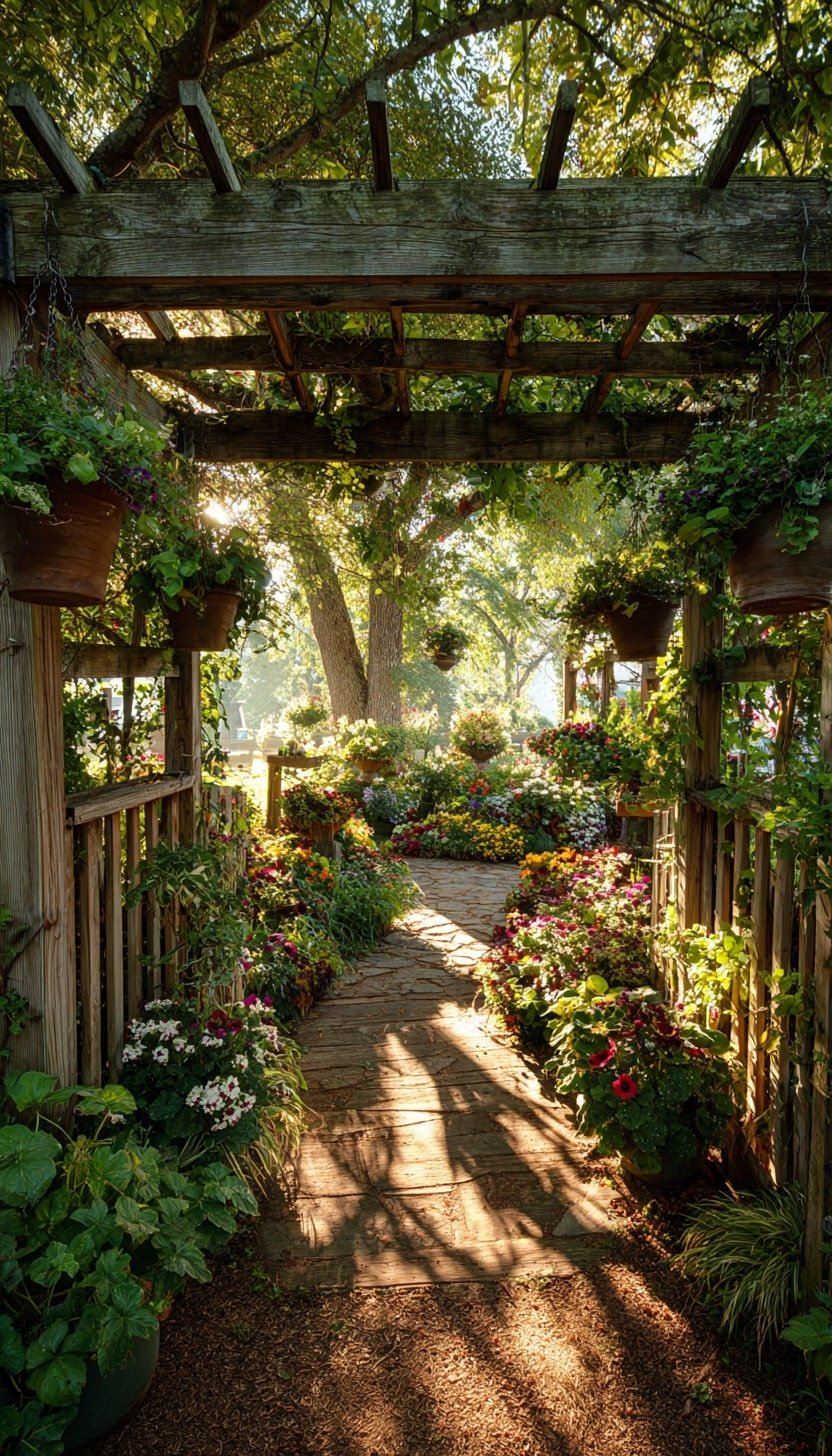 Hanging Pots onto a Weathered Pergola