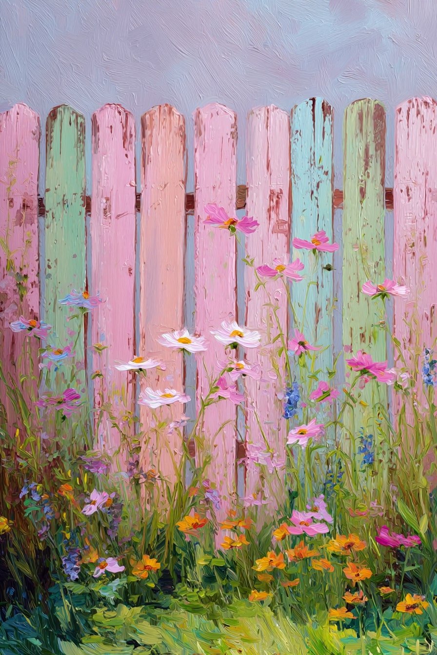  Brighten a Driveway Edge with a Pastel-Painted Picket Fence

