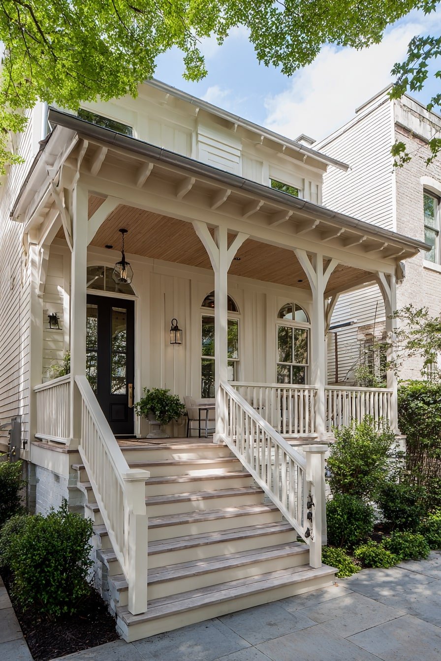 Pair Solid Skirting with Painted Stairs for a Unified Porch