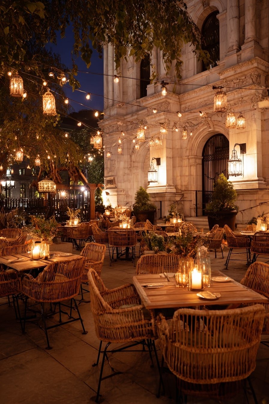 Suspend Wicker Lanterns for Layered Nighttime Light