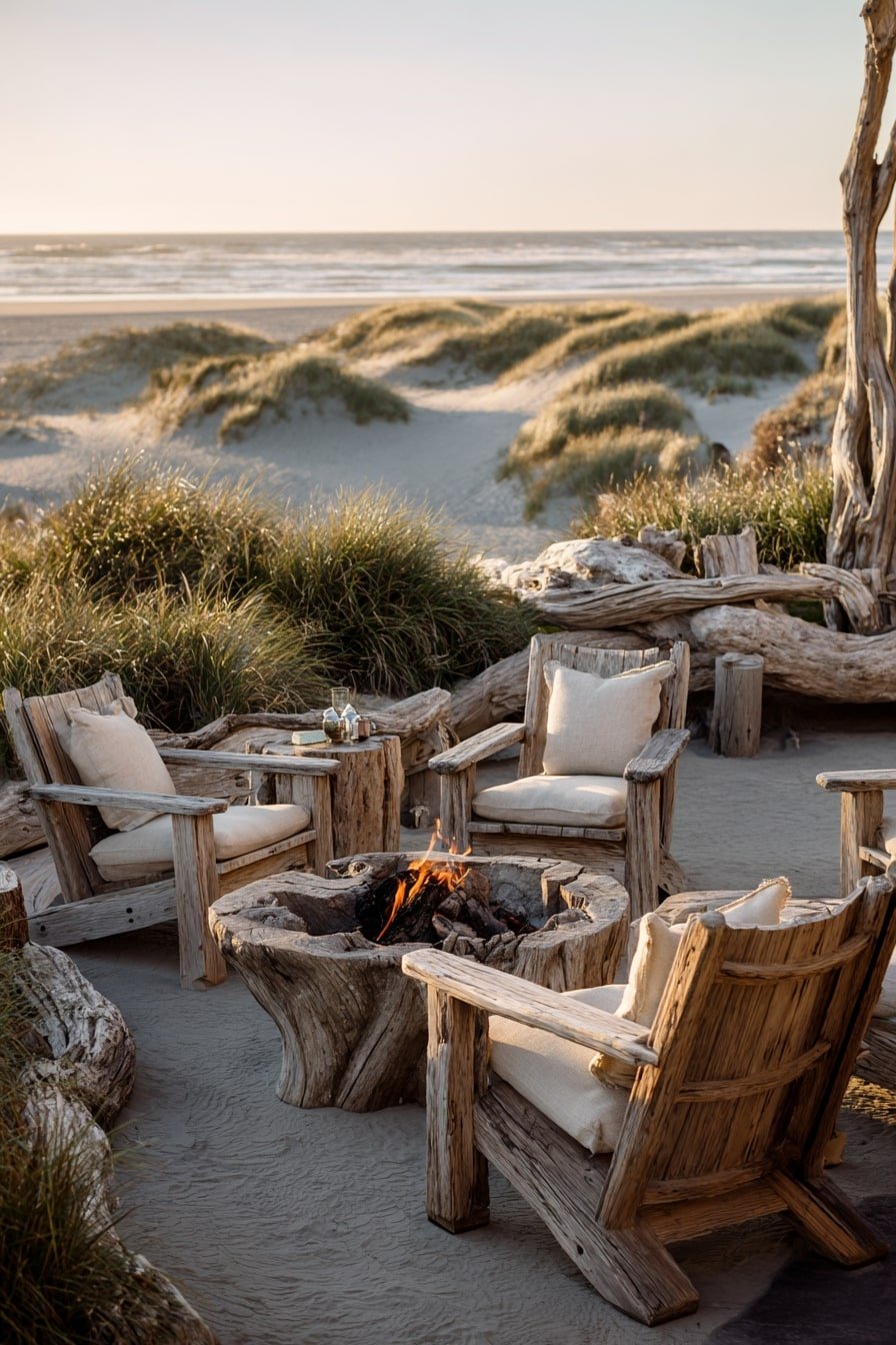 Use Driftwood Furniture for a Beachside Gathering Spot
