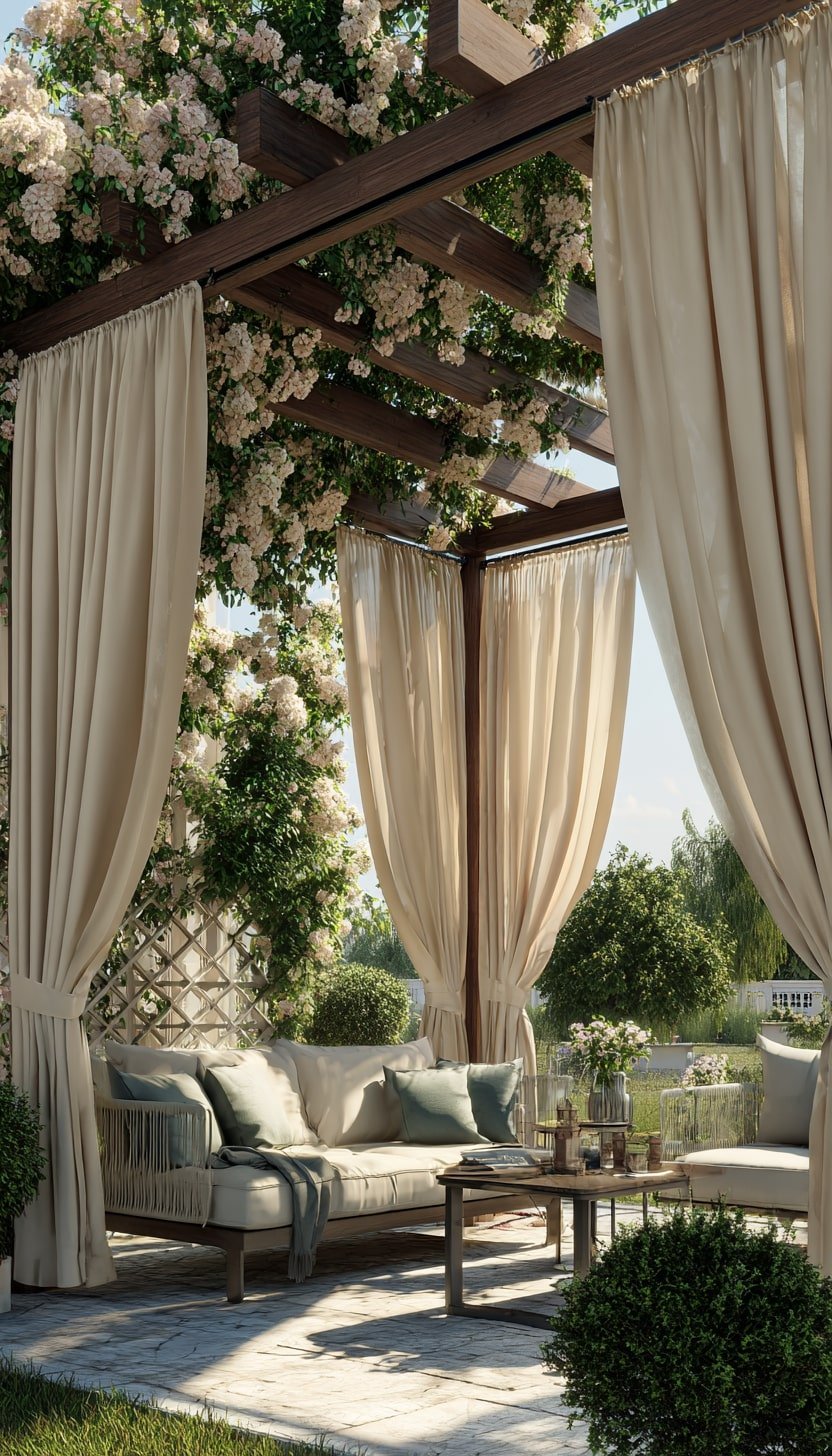 Full-Length Curtains over a Pergola
