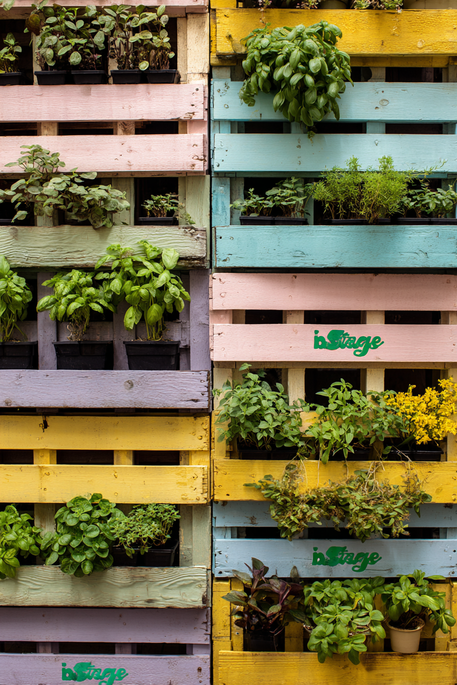  Stack Pastel Pallets for a Playful Vertical Herb Wall