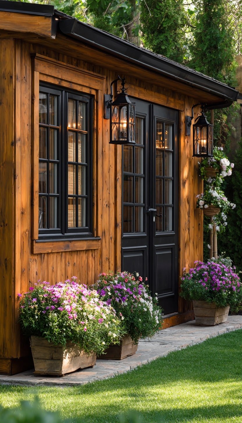 Black Trim and Lantern-Style Sconces