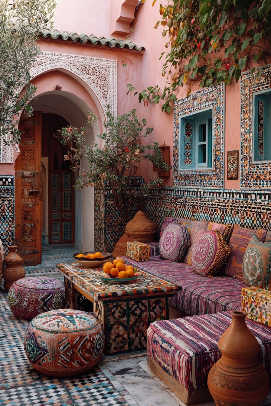  Layer Patterned Tiles and Low Seating for a Moroccan-Inspired Escape