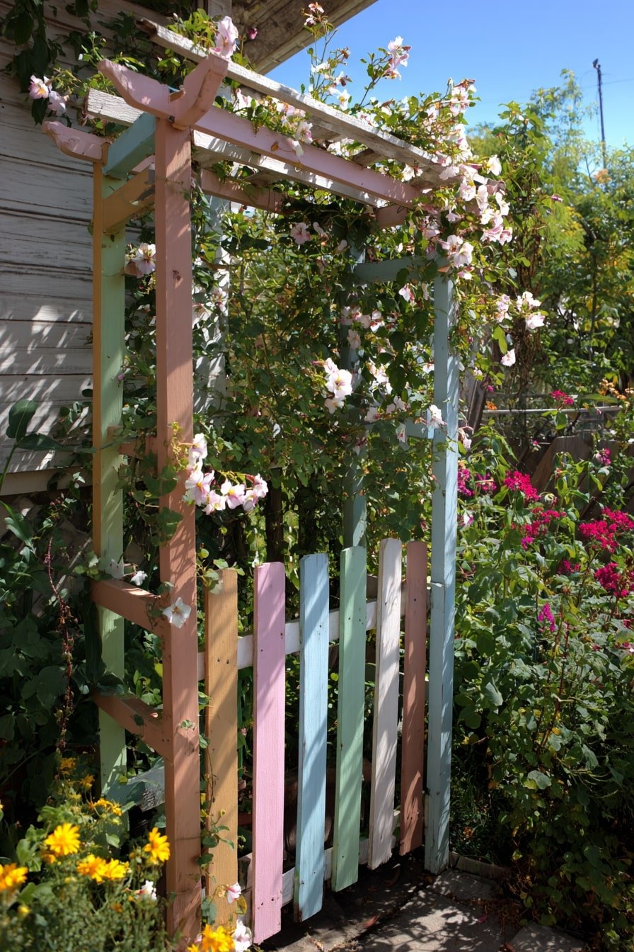 Frame a Garden Entrance with Pastel Pallet Slats