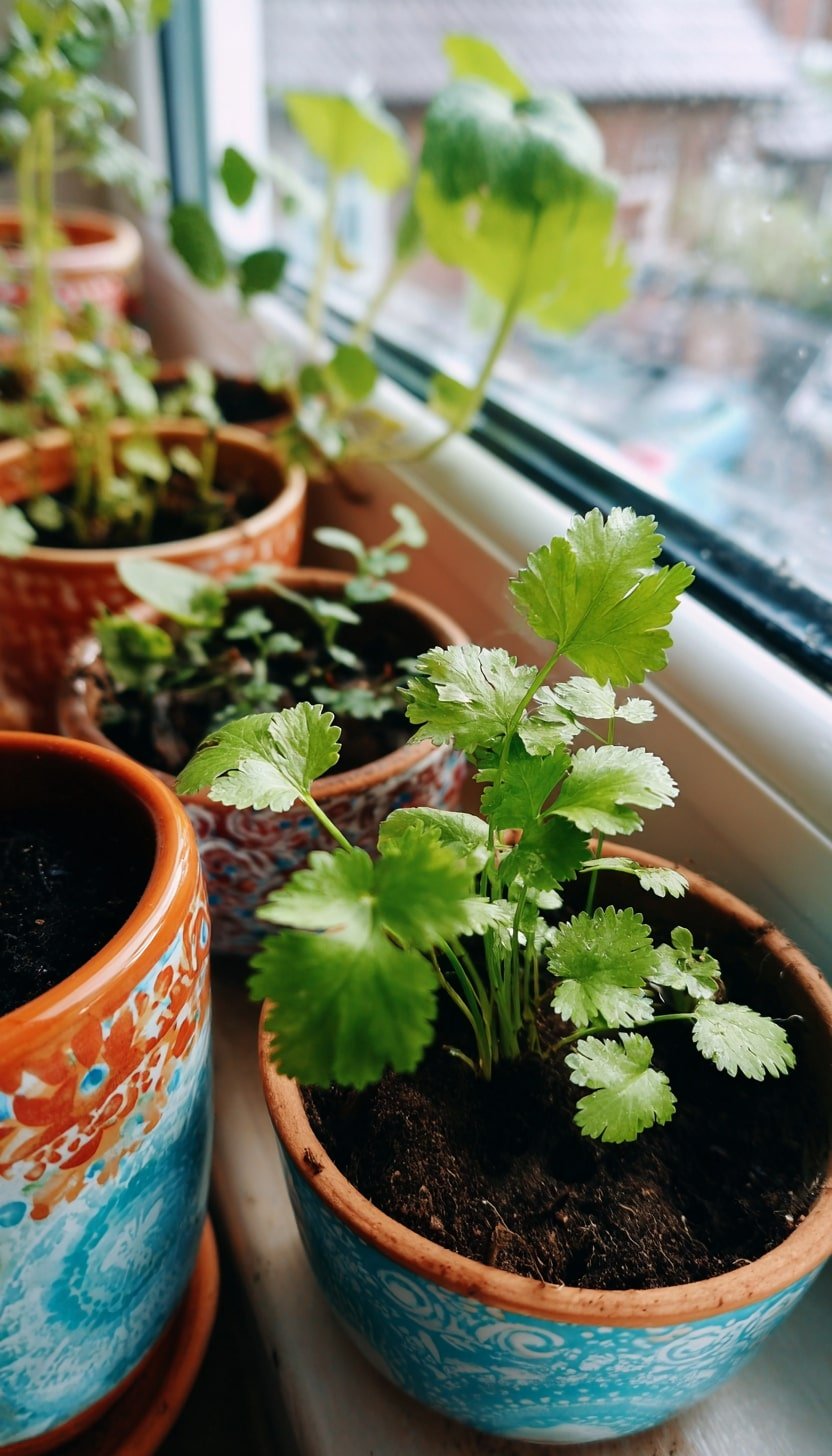 Indoor Sills with Patterned Pots for Herbs