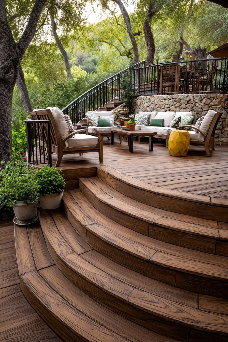 Blend Curved Steps with Stone Skirting for a Natural Flow